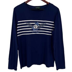 Ralph Lauren Jeans Co Womens Sz Lauren Beaded Nautical Ocean Shirt Top Navy Blue